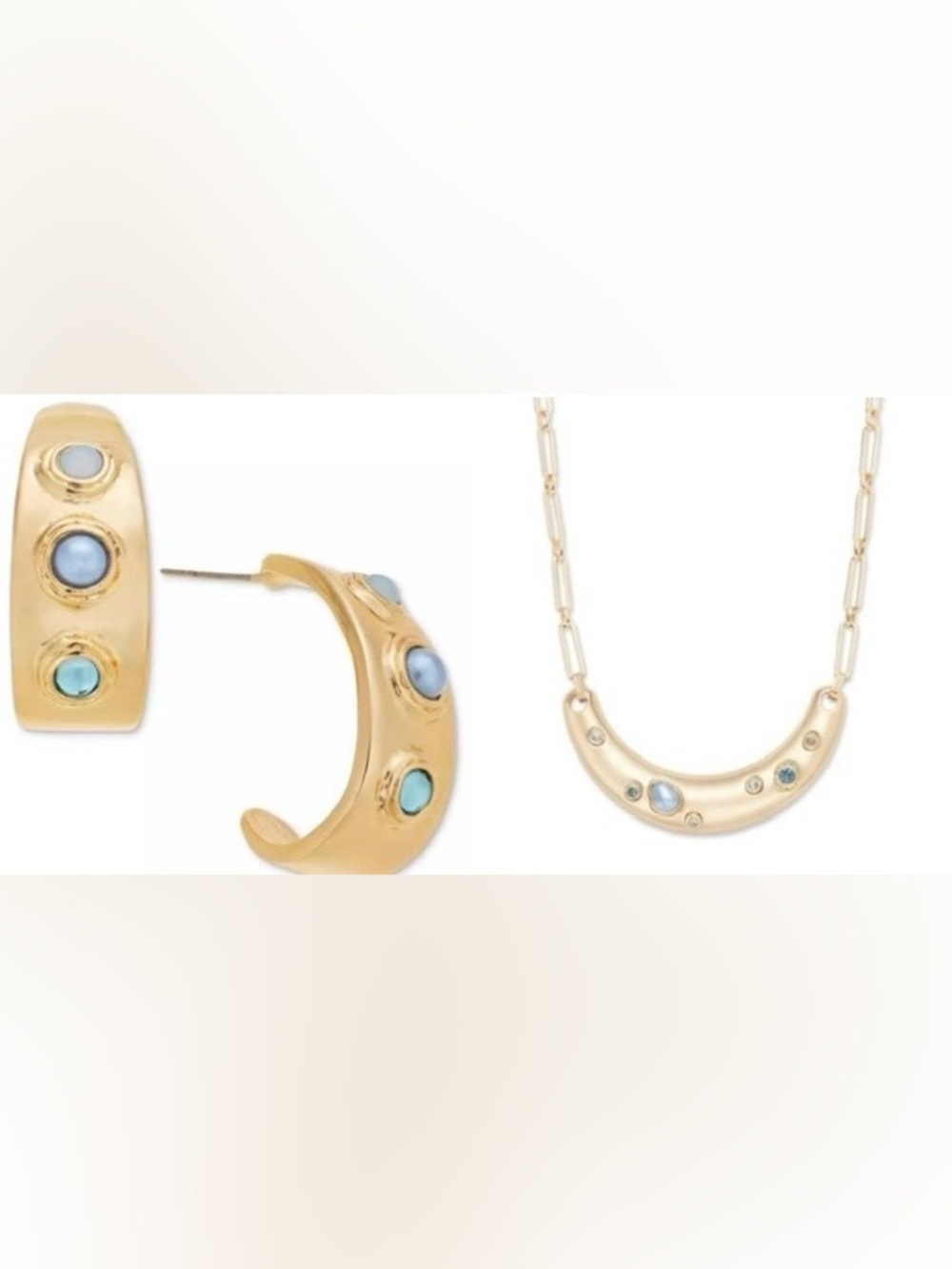INC International Concepts Gold-Tone Imitation Pearl J-Hoop Earrings & Necklace